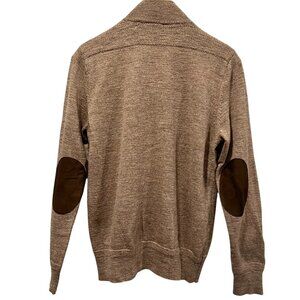 J Crew Men's Wool 1/4 Zip Sweater, Leather Elbow Patches, Camel Brown, L